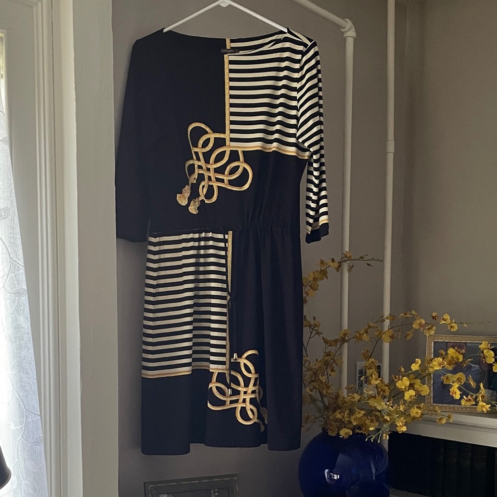 Black and White Dress with Gold Detailing by J McLaughlin - Picture 2 of 4